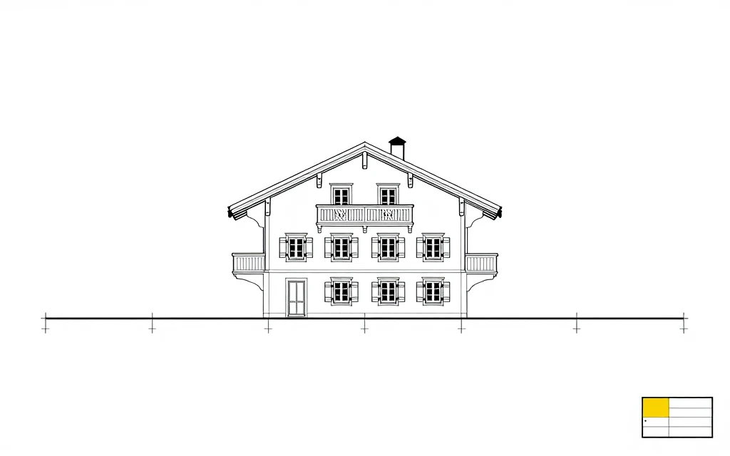Schematische Aufrissezeichnung eines für Schweiz typischen Hauses